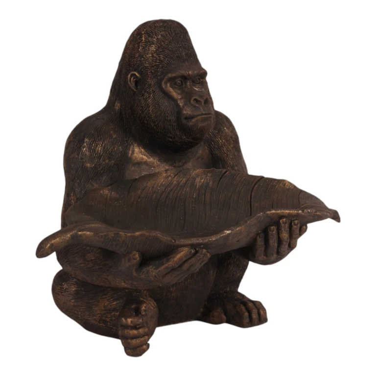 Beeld gorilla met dienblad - goud - 39 cm