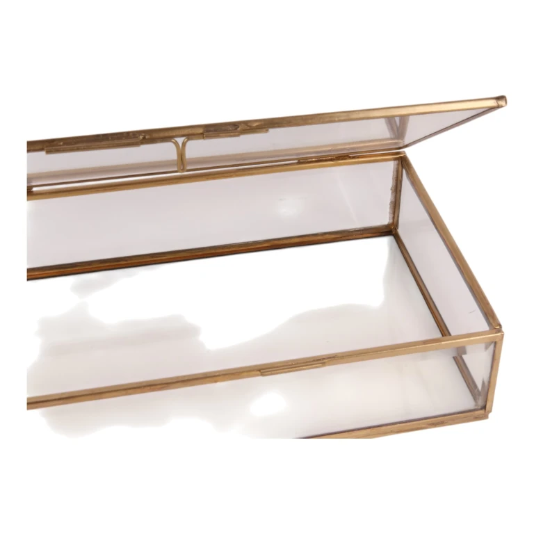 Sieradendoos 20x20x8 cm - goud - messing en glas