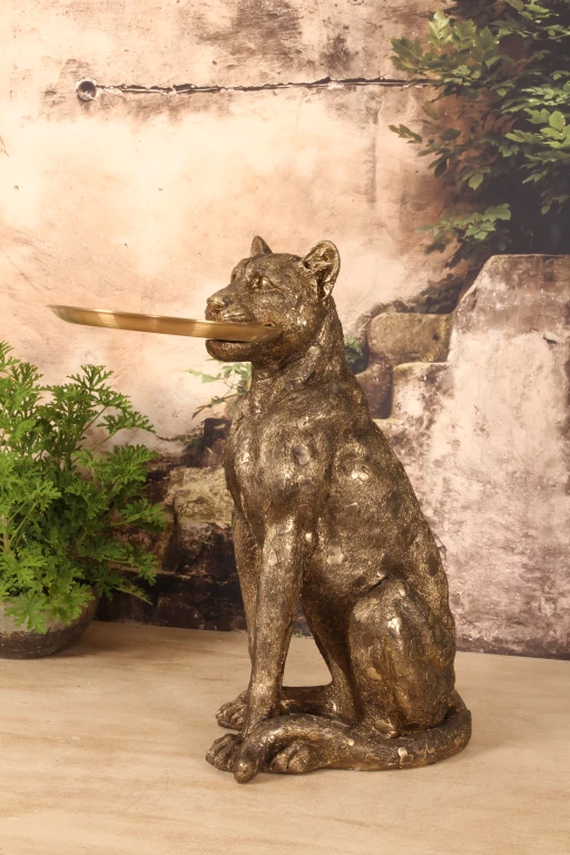 Luipaard met dienblad - goud - 62 cm