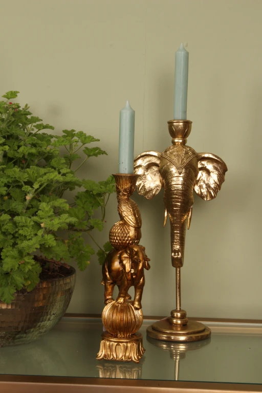 Kandelaar Olifant - 35,5 cm - goud - kunsthars