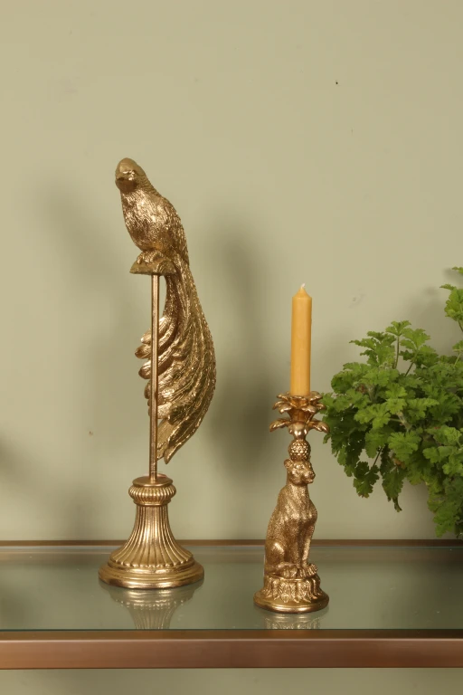 Vogelbeeld op standaard - goud - 49 cm