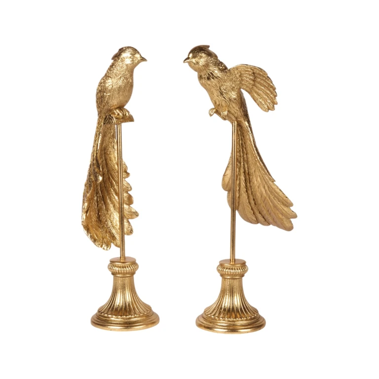 Vogelbeeld op standaard - goud - 49,5 cm - 1 stuk