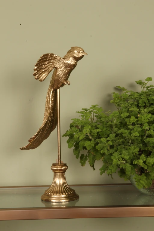 Vogelbeeld op standaard - goud - 49,5 cm - 1 stuk