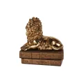 Leeuwenbeeld op boeken - goud - 21 cm