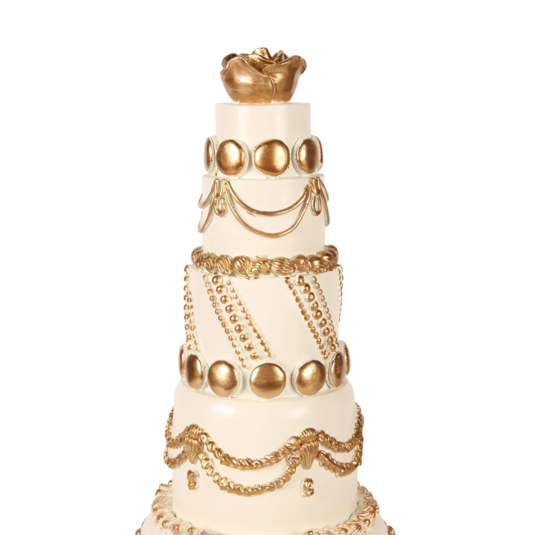 Decoratietaart - wit/crème met goud - 47 cm - kunsthars