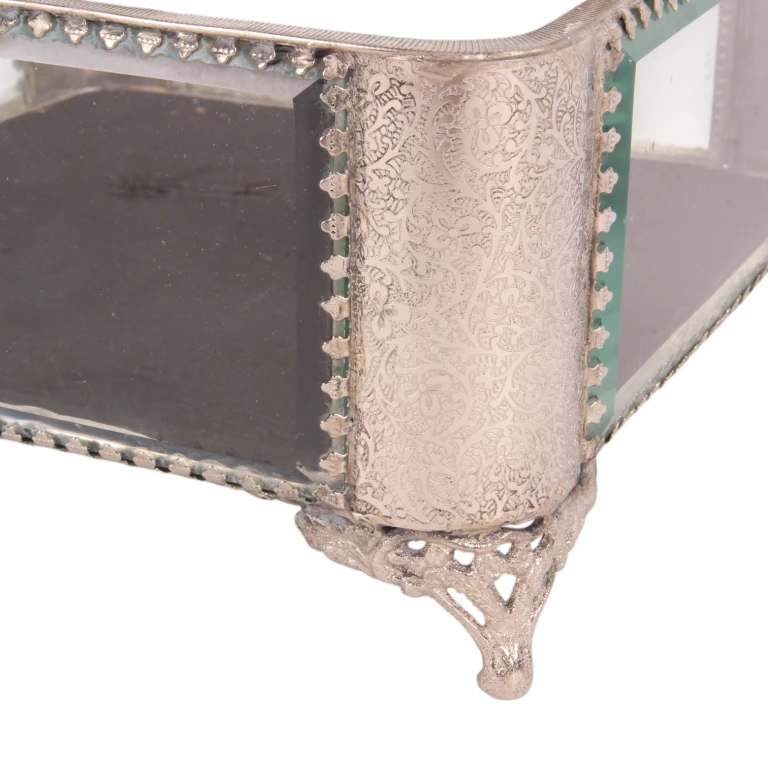 Opbergdoos vierkant - 21 x 21 x 13 cm - zilver - glas