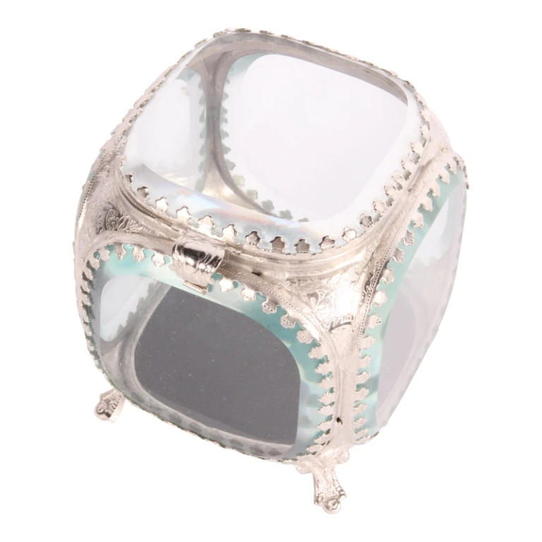 Sieradendoos 9,5 x 9,5 x 11 cm - zilver - glas