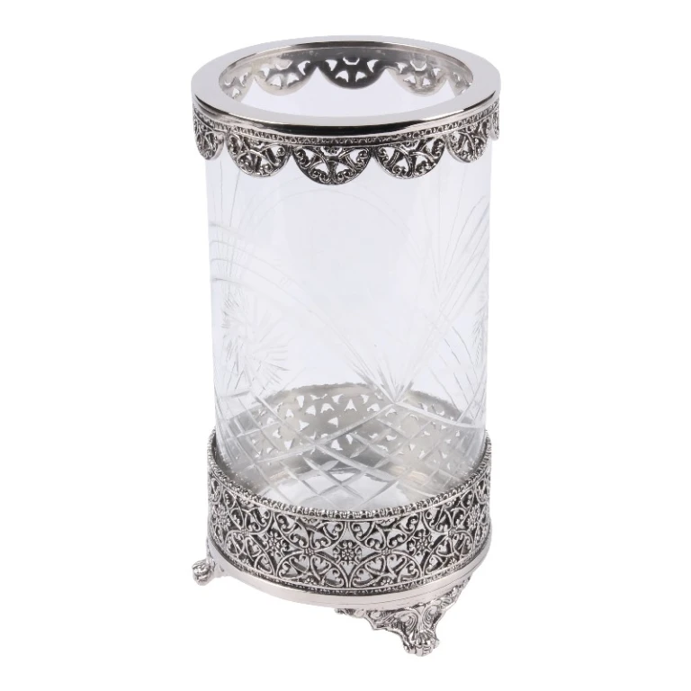 Windlicht Fadida - 23,5 cm - zilver - messing en glas