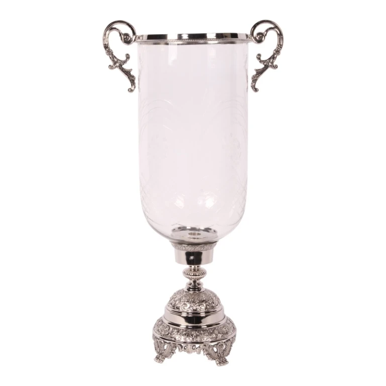 Windlicht Assiya - 59,5 cm - zilver - messing en glas