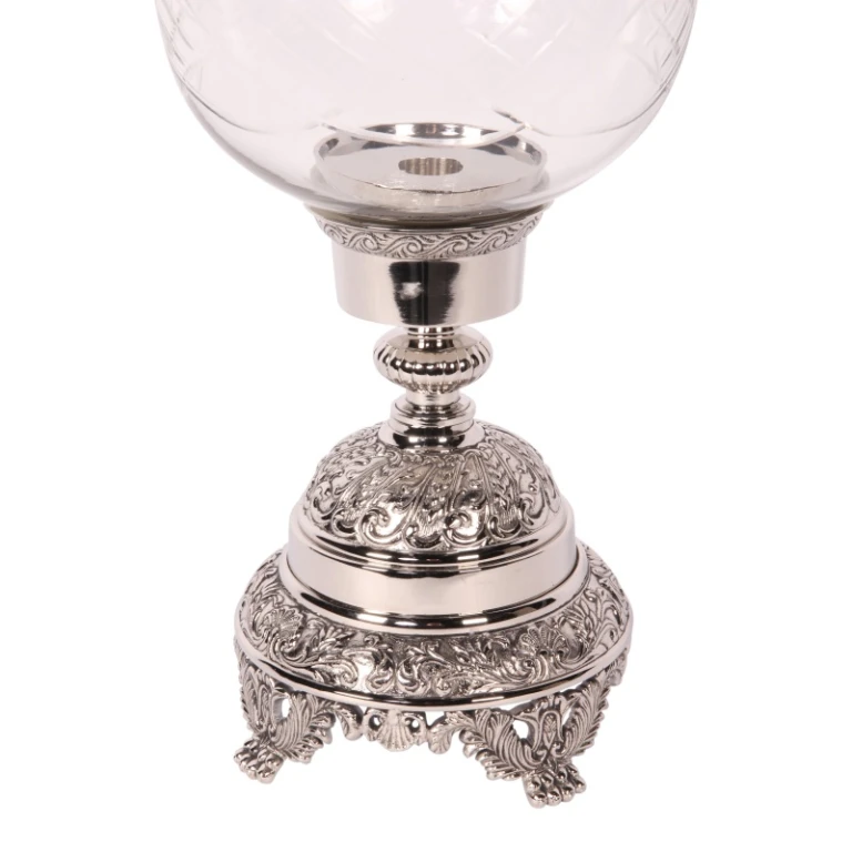 Windlicht Assiya - 59,5 cm - zilver - messing en glas