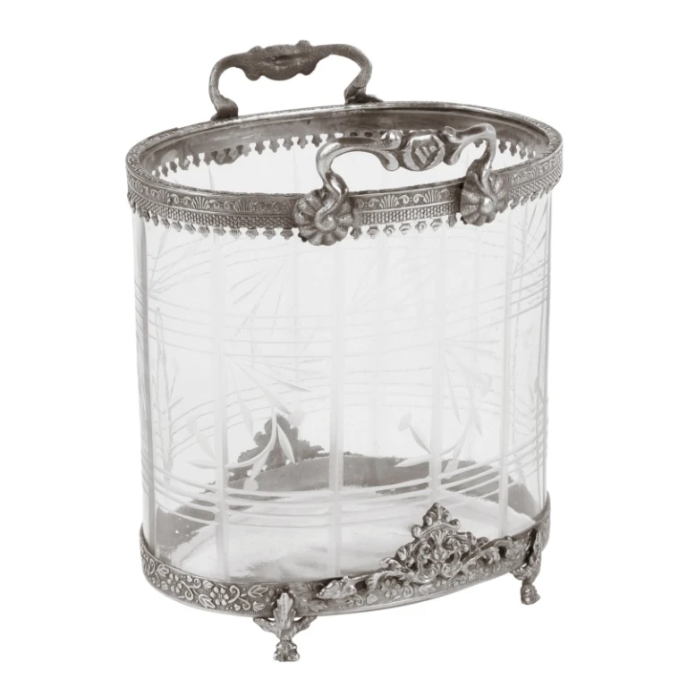 Waxinelichthouder - zilver - messing & glas - 19 cm