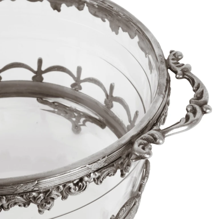 Waxinelichthouder - zilver - messing en glas - 14 cm