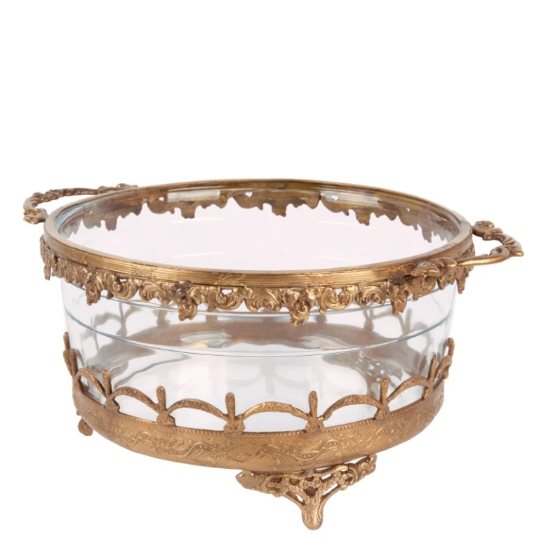 Waxinelichthouder - goud - messing en glas - 14 cm