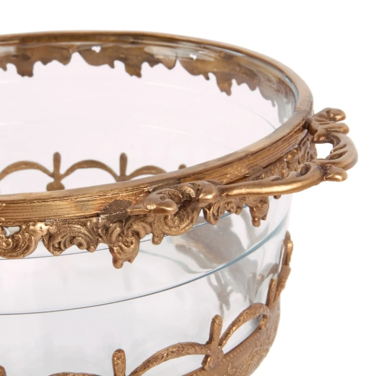 Waxinelichthouder - goud - messing en glas - 14 cm