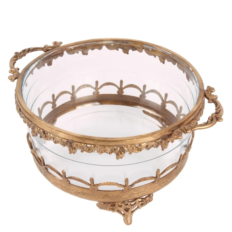 Waxinelichthouder - goud - messing en glas - 14 cm