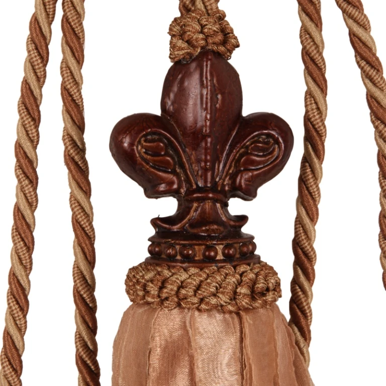 Gordijnkwast Fleur de Lis - 70 cm - bruin - stof