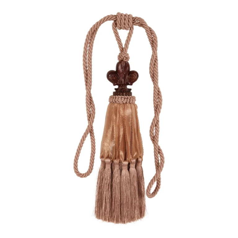 Gordijnkwast Fleur de Lis - 70 cm - roze - stof