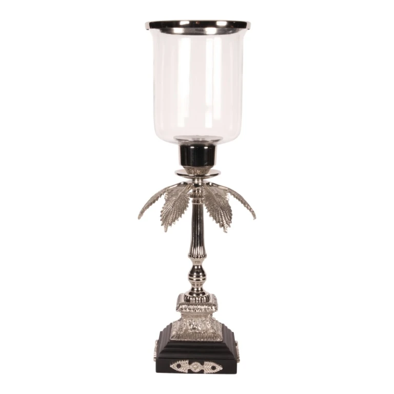 Windlicht - 60 cm - zilver - messing en glas