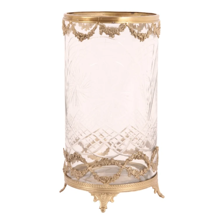 Windlicht - 25,5 cm - goud - messing en glas