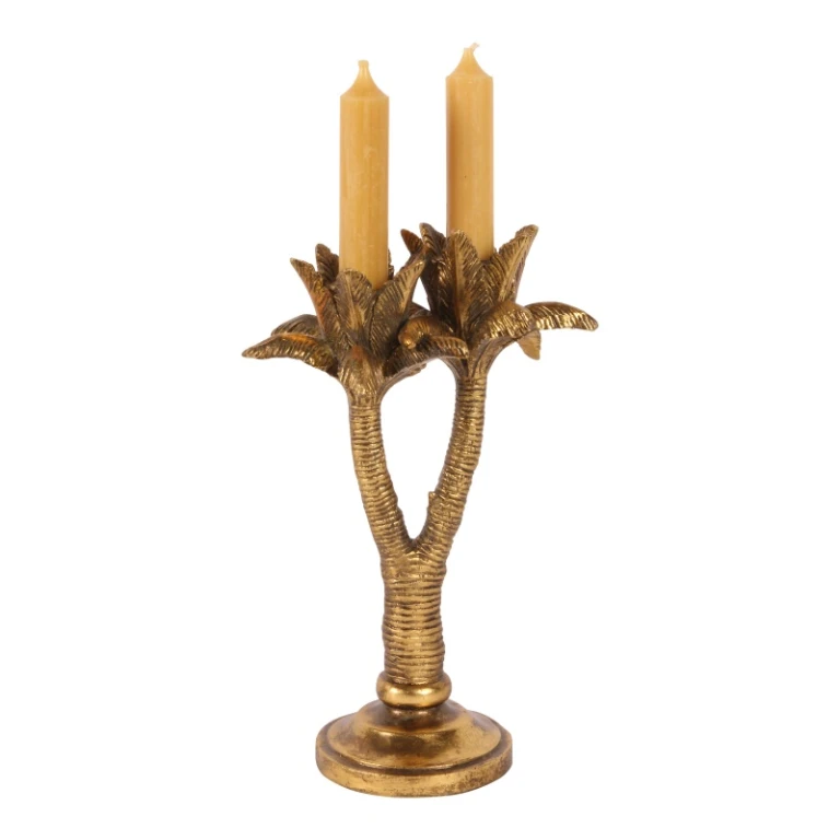 Kandelaar Palmboom - 24 cm - goud - kunsthars