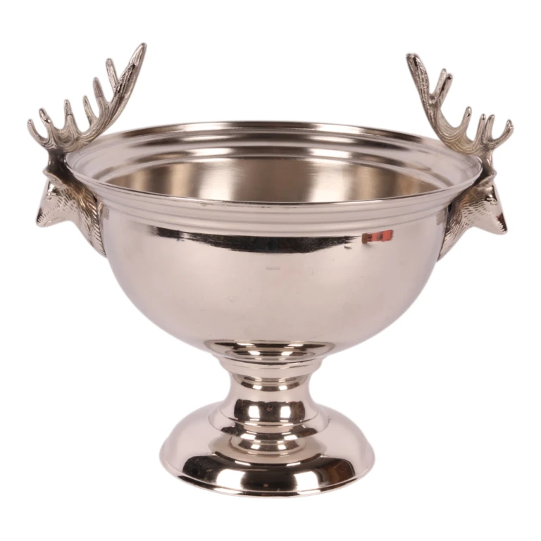 Wijnkoeler met hertenkoppen - zilverkleurig messing - 27,5 cm
