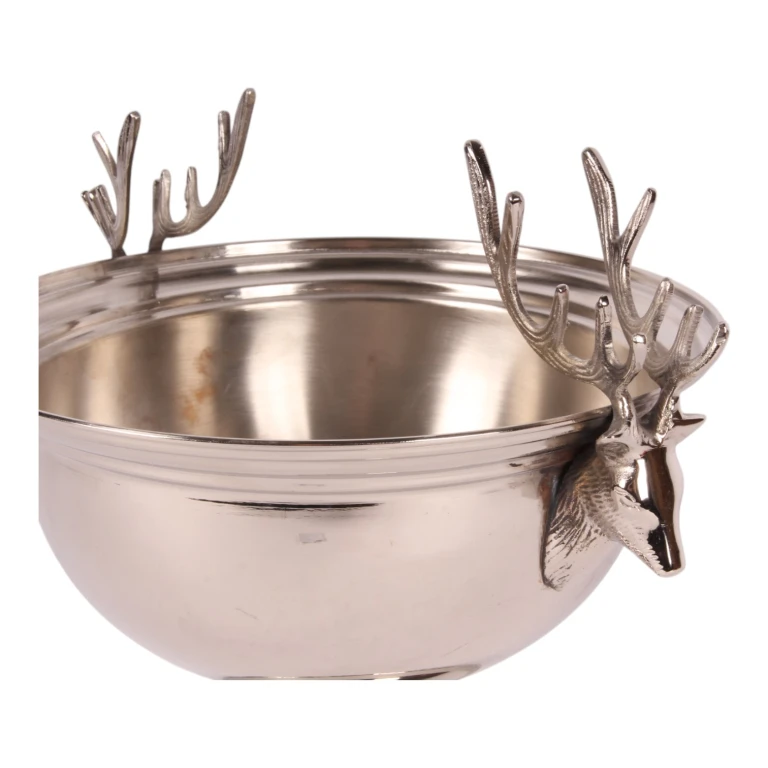 Wijnkoeler met hertenkoppen - zilverkleurig messing - 27,5 cm