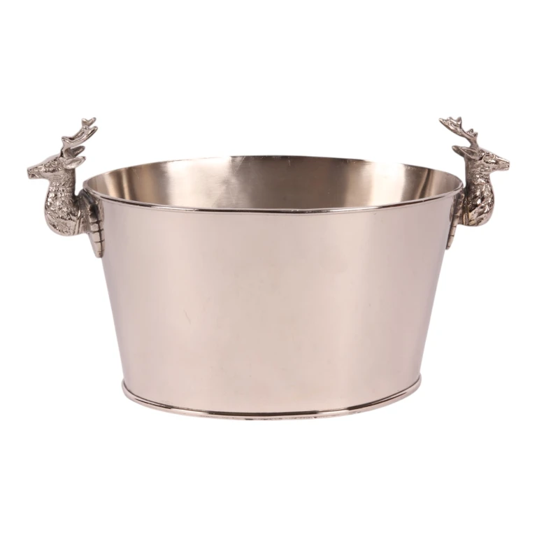 Wijnkoeler met hertenkoppen - zilverkleurig - 24 cm