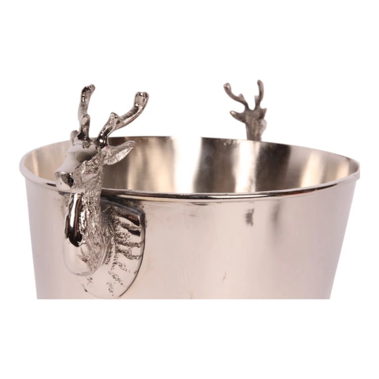 Wijnkoeler met hertenkoppen - zilverkleurig - 24 cm