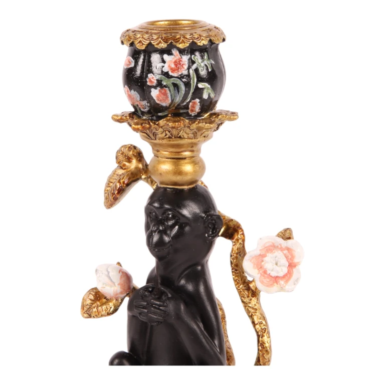Kandelaar Aap - 25,5 cm - zwart - kunsthars