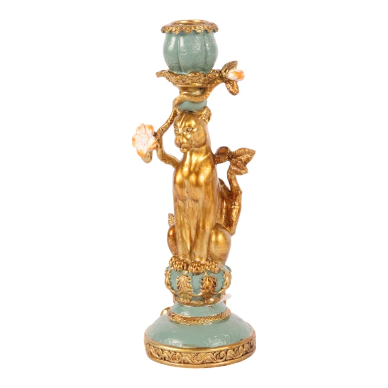 Kandelaar Luipaard - 25,5 cm - goud - kunsthars