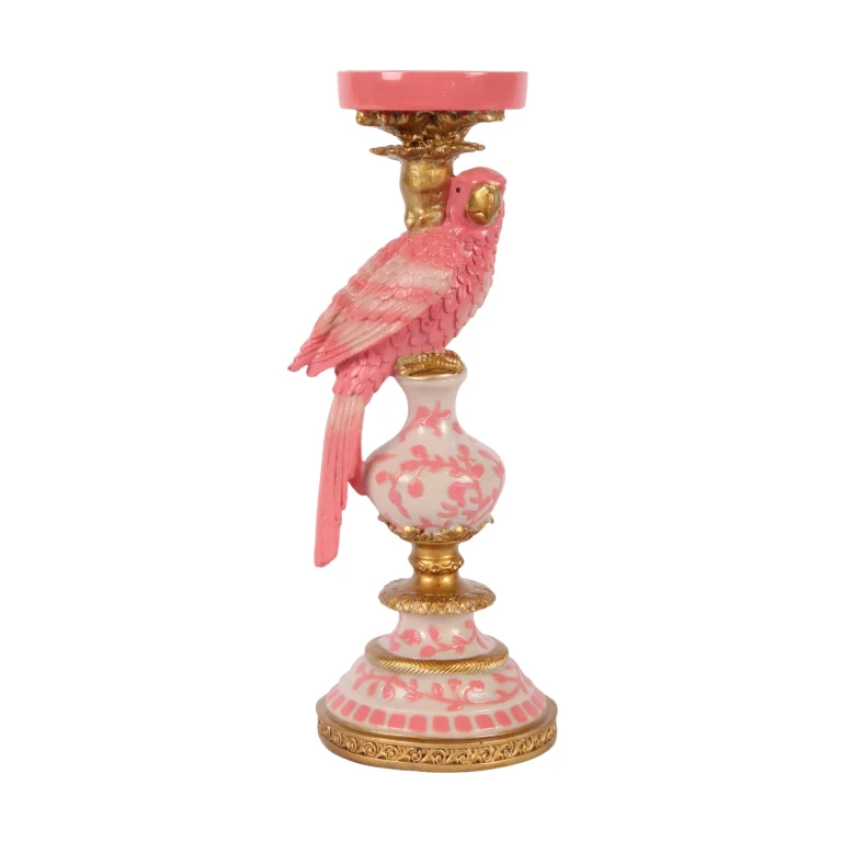 Kandelaar Papegaai - 32,5 cm - roze - kunsthars
