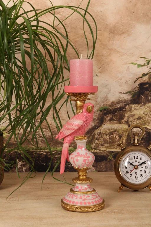Kandelaar Papegaai - 32,5 cm - roze - kunsthars