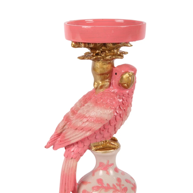 Kandelaar Papegaai - 32,5 cm - roze - kunsthars