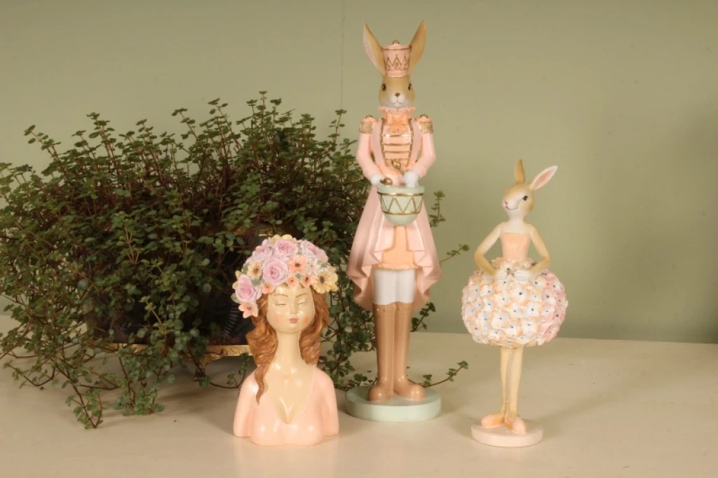 Konijnenbeeldje - roze - 31 cm