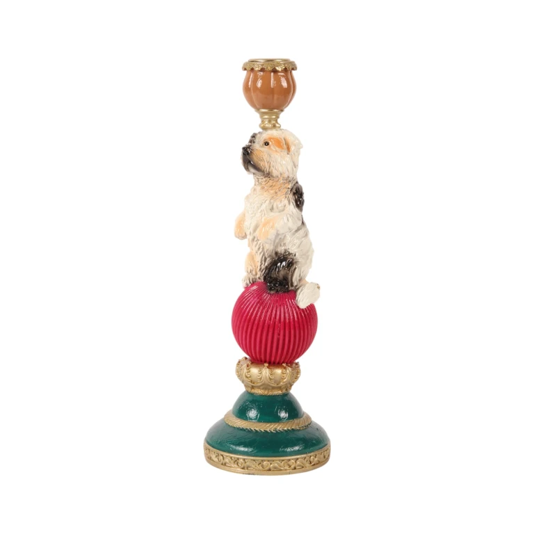 Kandelaar hond - 28,5 cm - meerkleurig - kunsthars