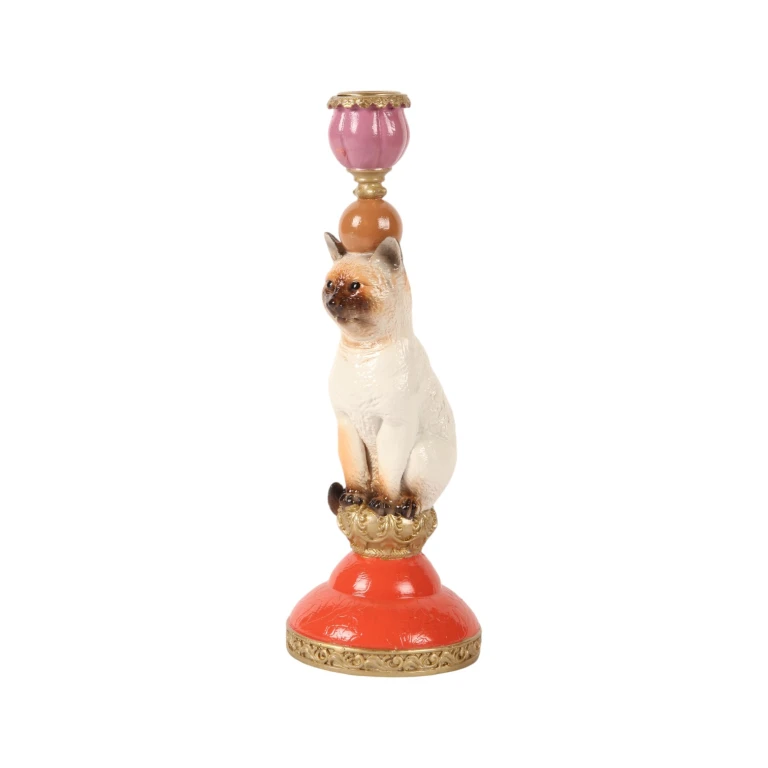 Kandelaar Kat - 26 cm - meerkleurig - kunsthars