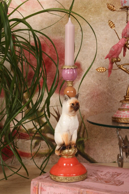 Kandelaar Kat - 26 cm - meerkleurig - kunsthars