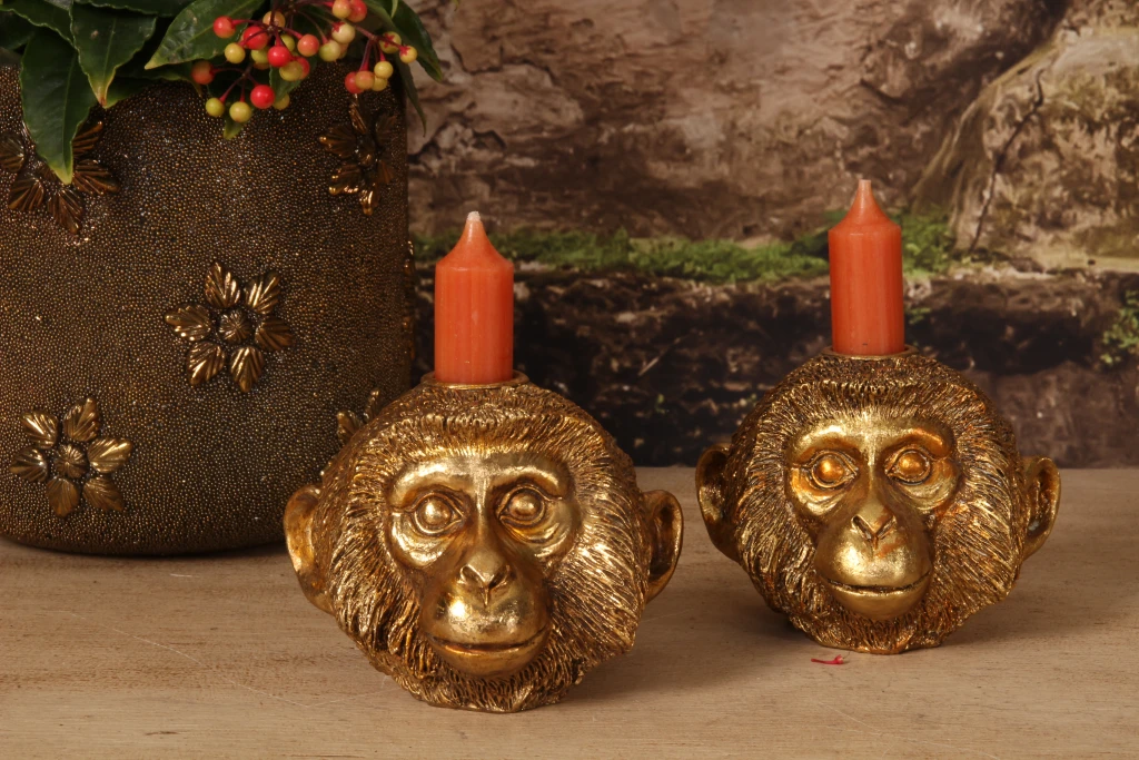 Kandelaar aap - 9 cm - goud - kunsthars