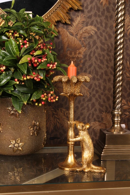 Kandelaar Muis - 22,5 cm - goud - kunsthars