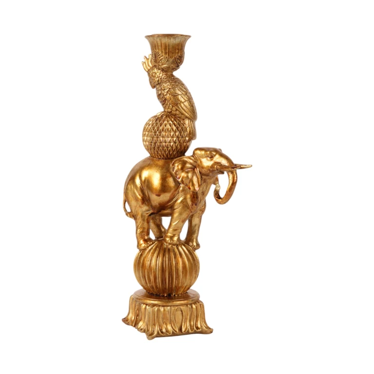 Kandelaar olifant - 27 cm - goud - kunsthars