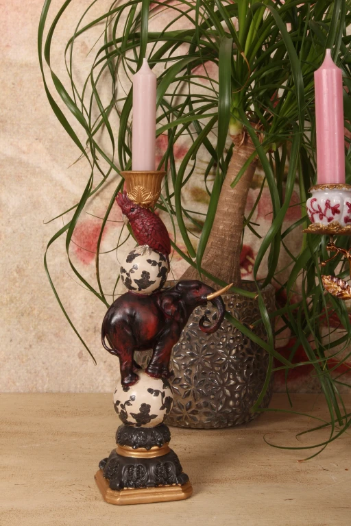 Kandelaar olifant - 30 cm - rood - kunsthars