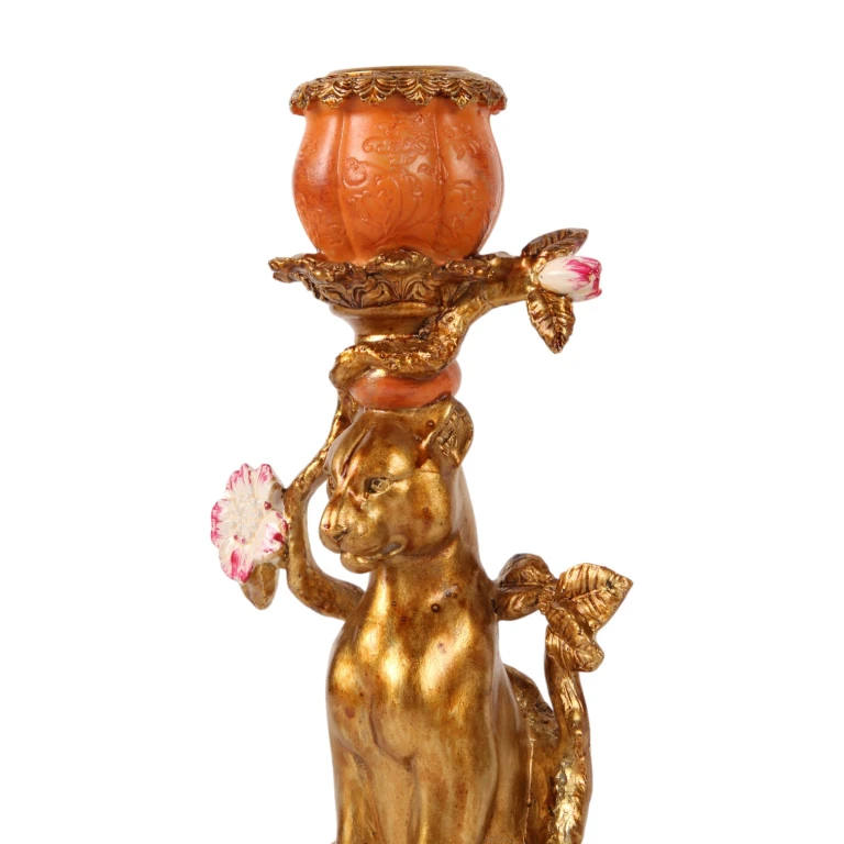 Kandelaar Luipaard - 26 cm - goud - kunsthars