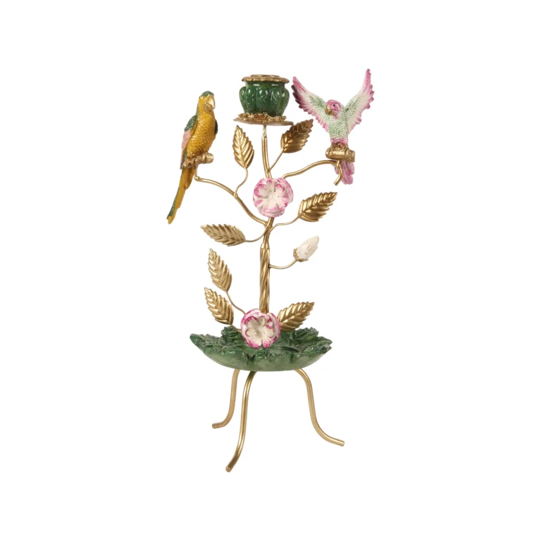 Kandelaar Vogels - 38,5 cm - groen - kunsthars
