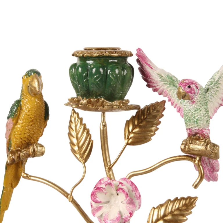 Kandelaar Vogels - 38,5 cm - groen - kunsthars
