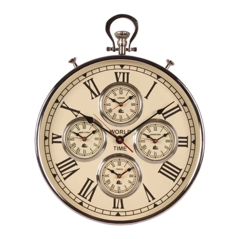Wereldklok - zilver - rond - 51 cm
