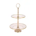 Etagère - 2-laags - 38 cm - goud - messing en glas