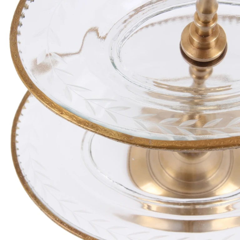 Etagère - 2-laags - 38 cm - goud - messing en glas