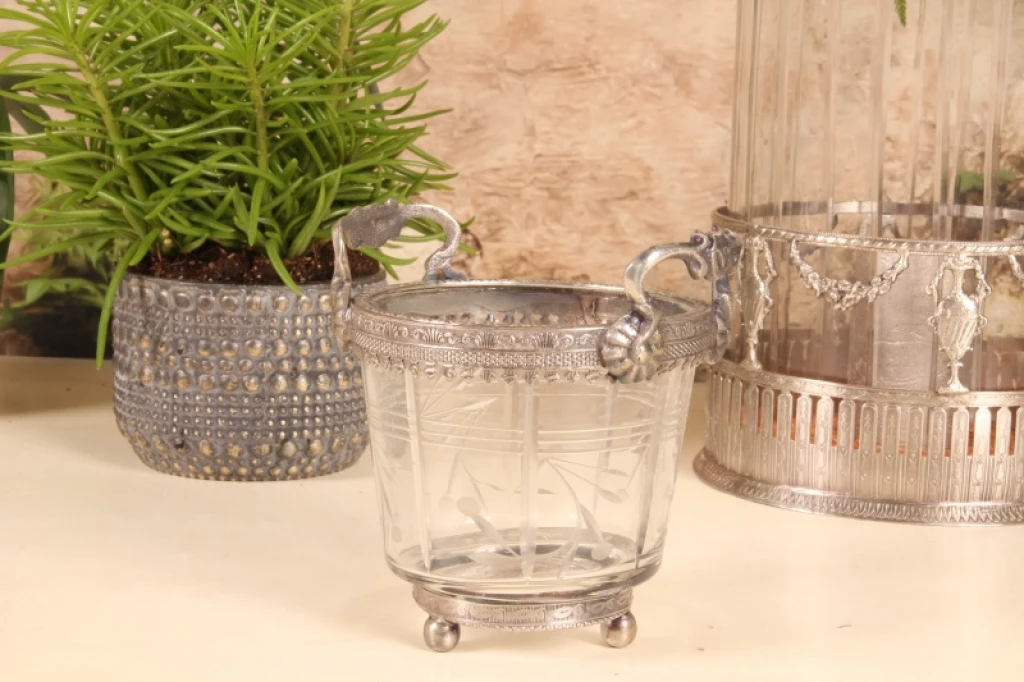 Waxinelichthouder - zilver - messing & glas - 13 cm