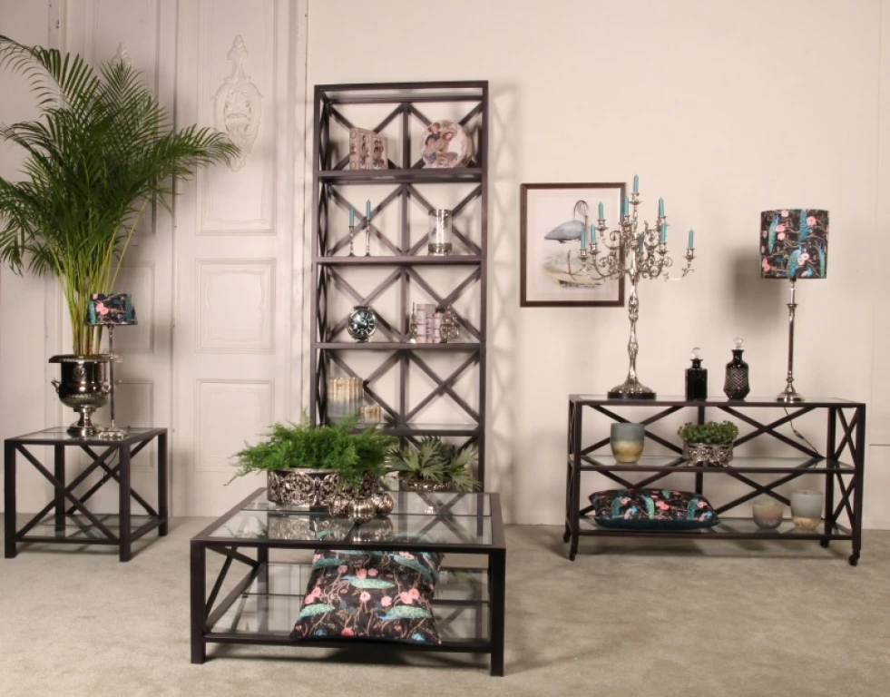 Bijzettafel Santiago - glas en staal - zwart - 60 x 60 x 55 cm