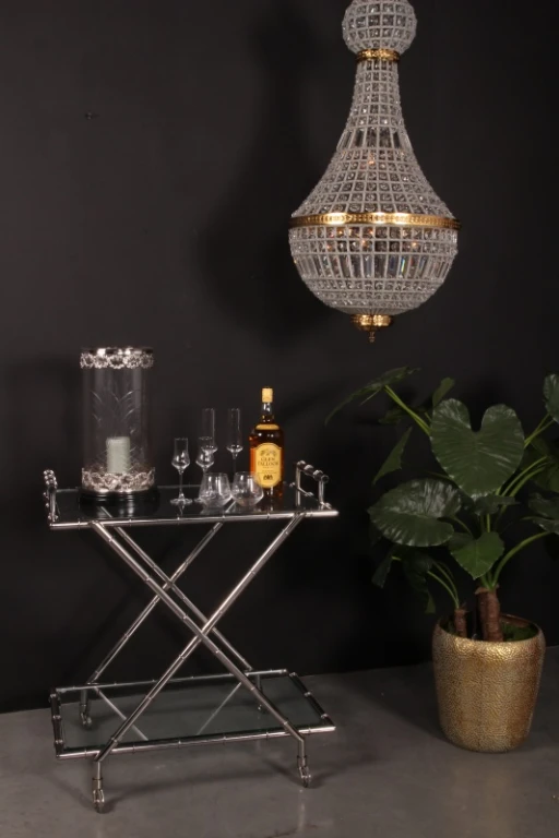 Serveer trolley - glas & staal - zilver - 88 cm